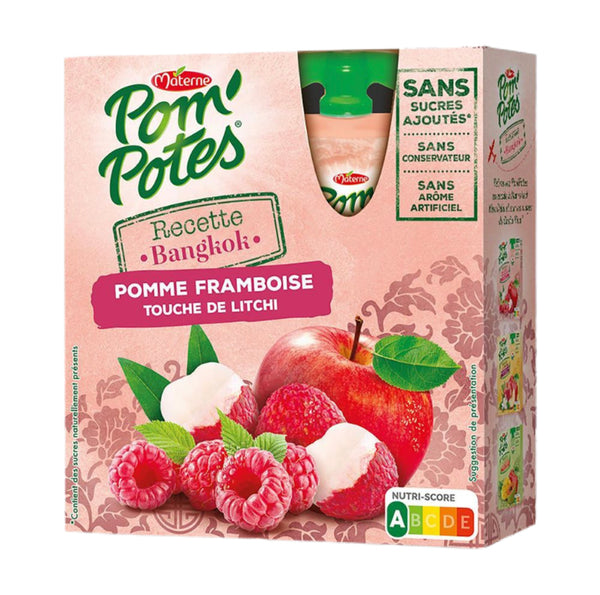 Materne - POM'POTES Compote Pomme Framboise touche de Litchi sans sucre ajoutés 4x90g